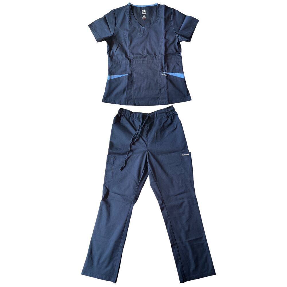 DAGACCI Navy Scrubs Top and Pants Set, Small